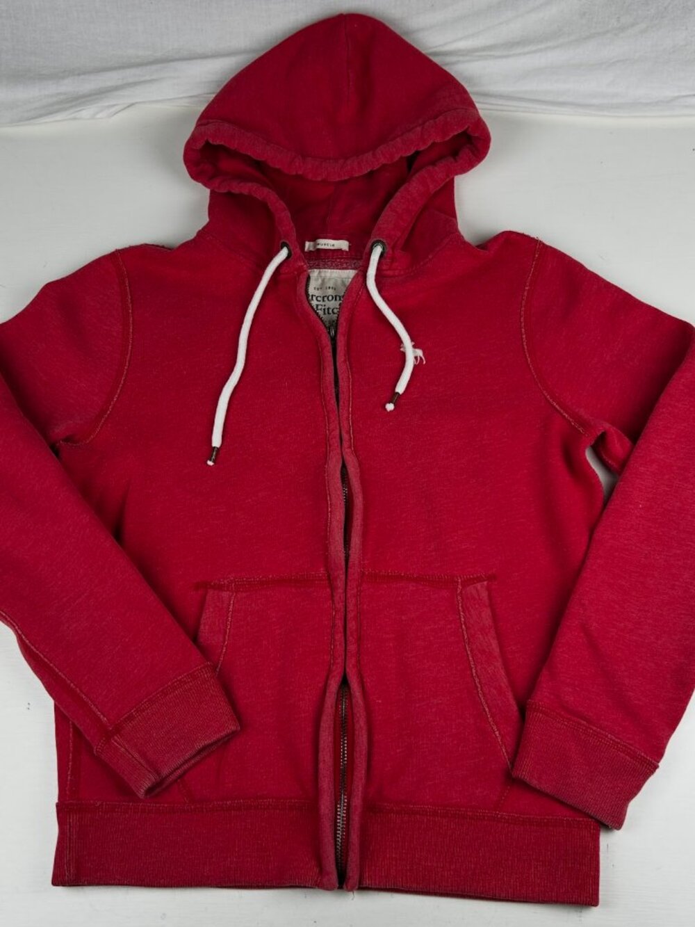 Abercrombie & Fitch Hoodie Mens Medium Red Zip Up Muscle Fit Fleece